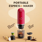 Portable Electric Espresso Machine, Travel Coffee Maker for Camping, On the Go Car Coffee Maker Self-Heating with USB-C, With Ground Coffee & N Espresso Capsule for RV/Hiking/Office, Red