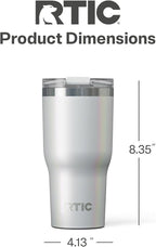 RTIC 30oz Essential Tumbler with Lid, Ceramic Lined, Insulated, Stainless Steel, Metal, Double Wall Vacuum-Insulation, Travel Cup for Iced Coffee, Tea, Hot and Cold Drink, Cool Grey Glitter