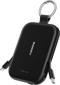 RORRY CharmGo Portable Charger, 5000mAh Portable Charger Power Bank with Built-in Cables, Travel Keychain Charger Battery Pack for iPhone 17/16/15/14/13/12, for AirPods 2/3/4/Pro, Black