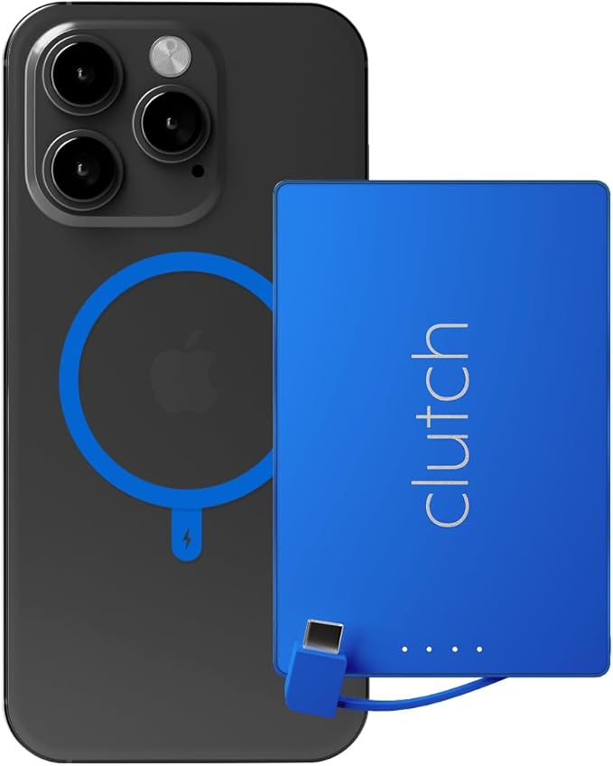 Clutch - Pro USB-C Portable Charger - Compatible with iPhone 15, 16, 17 & Android Devices - Power Bank Magnetic Battery - TSA Travel Approved - USB Rechargeable - Built-in Cable - 5000 mAh - 3.7oz