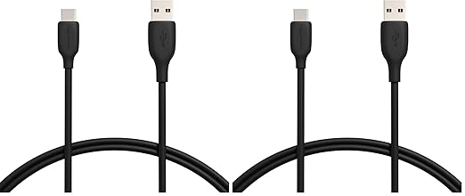 Amazon Basics USB-C to USB-A 2.0 Fast Charging Cable, 480Mbps Data Transfer Speed, USB-IF Certified, Durable, for Apple iPhone 16/15, iPad, Samsung Galaxy, Tablets, Laptops, 3 Foot, Black (Pack of 2)