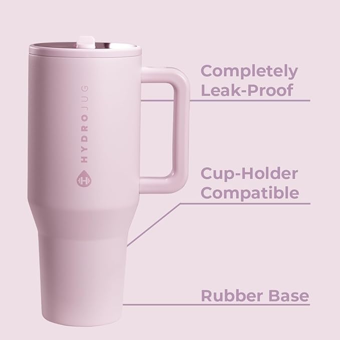 HydroJug Traveler - 32 oz Water Bottle with Handle & Flip Straw - Fits in Cup Holder, Leak Resistant Tumbler-Reusable Insulated Stainless Steel & Rubber Base - Gifts for Women & Men, Sweet Pea