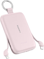RORRY CharmGo Portable Charger, 10000mAh PD 30W Fast Charging Portable Charger Power Bank with Built-in Cables, Travel Keychain Charger Battery Pack for iPhone 17/16/15, for AirPods 2/3/4/Pro, Pink