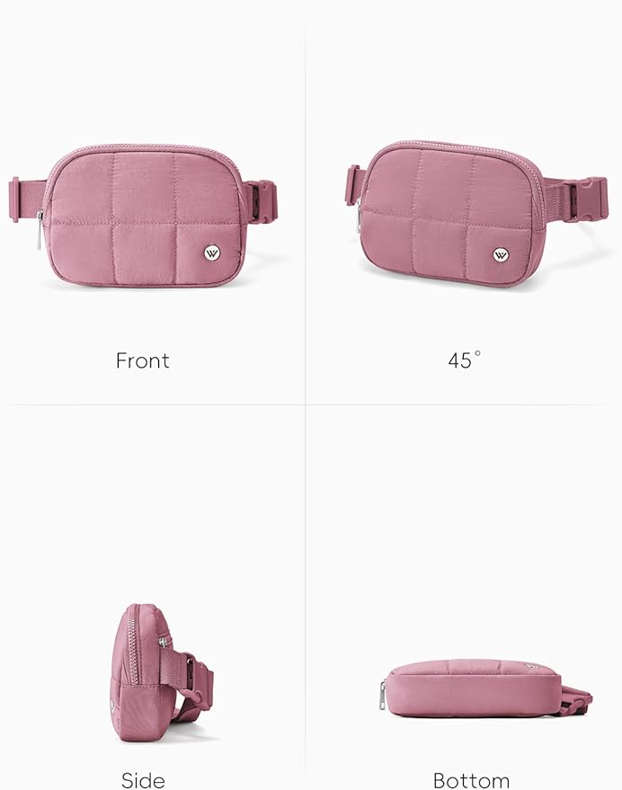 WESTBRONCO Puffer Fanny Packs for Women Quilted Nylon Waterproof Belt Bag with 2 Zipper, Puffy Crossbody Bag with Adjustable Strap, 1L Waist Bag for Travel Daily