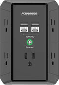 Multi Outlet Extender Surge Protector - POWERIVER Multi Plug Wall Outlet with 5 AC Outlets and 4 USB Ports(2USB C), 1680 Joules, Outlet Splitter for Home School Office, ETL, Black