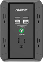 Multi Outlet Extender Surge Protector - POWERIVER Multi Plug Wall Outlet with 5 AC Outlets and 4 USB Ports(2USB C), 1680 Joules, Outlet Splitter for Home School Office, ETL, Black