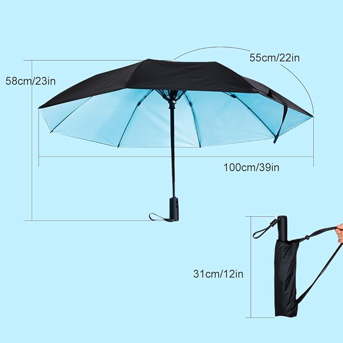 WOOLALA【Newly UV Portable Cooling UPF 50+ Foldable Umbrellas with Fan for Sun & Rain, USB Rechargeable for Games, Playgrond, Heatstroke, Hot Days