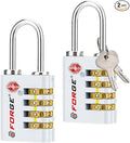 Forge Dual-Opening: Key or Combination Access Lock, TSA Approved Locks for Luggage, Pelican case, Travel, Gym, School, Stainless Steel Shackle. (White, 2 Pk)