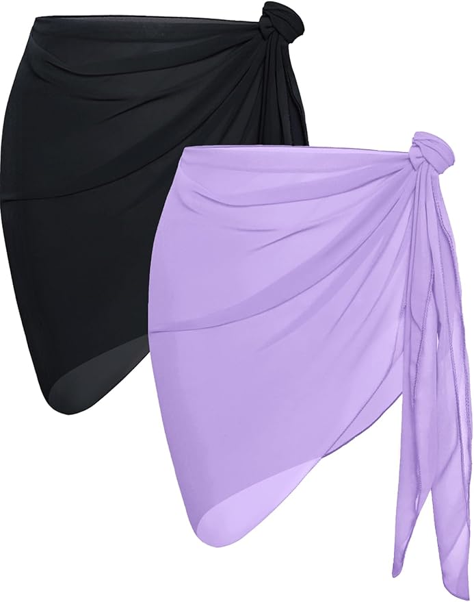 CHICGAL 2 Pieces Women Beach Sarong Bathing Suit Wrap Skirt Sheer Bikini Swimsuit Cover Ups for Swimwear