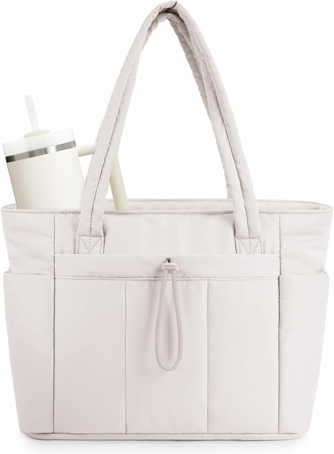 Wandering Nature Puffer Tote Bag with Cup Holder & Laptop Compartment & Trolley Sleeve for Travel, Work, Nurse, Women