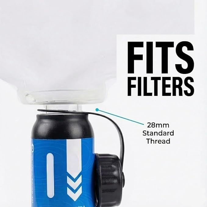 2L Collapsible Water Bag, 28mm Thread TPU Hydration Canteen Compatible with Sawyer Squeeze, BPA Free Leak‑Resistant Water Bladder for Camping and Hiking