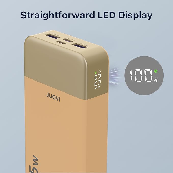 JUOVI J2651 Portable Charger, 35W 20000mAh USB C in & Out Power Bank, Battery Pack with QC4.0+PD3.0 35W High-Speed Charging for Bluetooth Earbud, Mobile Phone, Tablet (Orange)