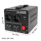 Yinleader 110V to 220V Voltage Converter Transformer Step Up/Down 120V to 240V with 2 US&2 EU Outlets 1500W [110V US Power Cord Included Only, No 220V Cord]