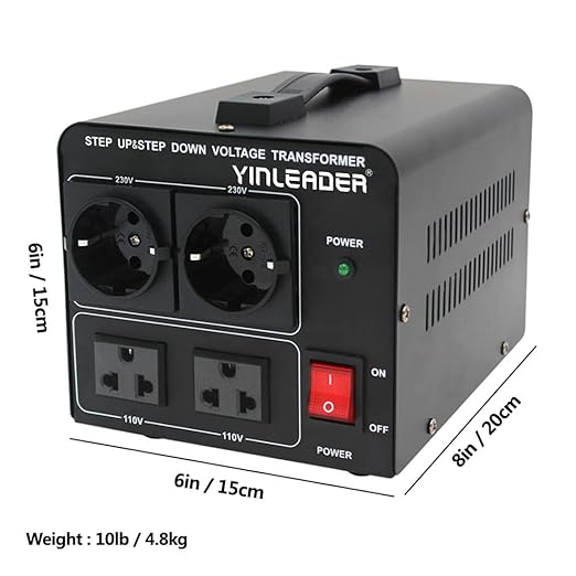 Yinleader 110V to 220V Voltage Converter Transformer Step Up/Down 120V to 240V with 2 US&2 EU Outlets 1500W [110V US Power Cord Included Only, No 220V Cord]