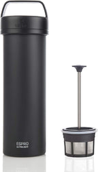 ESPRO Go P0 Ultralight French Press Coffee Maker for Travel, Vacuum Insulated Stainless Steel, 16 Ounces, Matte Meteorite Black