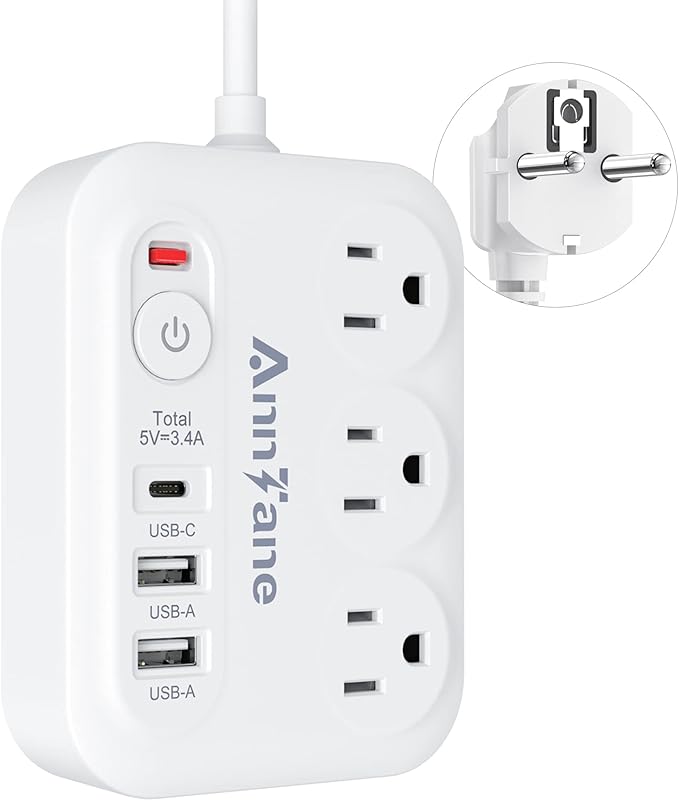 European Travel Plug Adapter with 4FT Extension Cord, (Not for UK) US to European International Plug Adapter Travel Essentials France Germany Greece