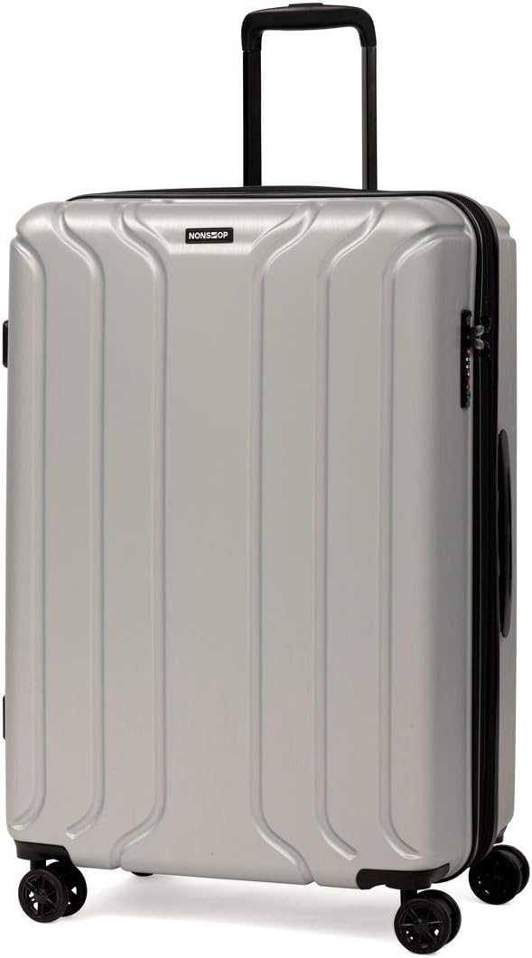 NONSTOP NEW YORK Luggage Expandable Spinner Wheels hard side shell Travel Suitcase Lightweight, TSA Lock, Double USB Port (Silver, 3-Piece Set (20/24/28))