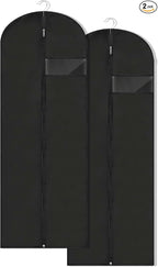 Dress Bags for Gowns Long, 65'' Garment Bags for Hanging Clothes, Suit Bag Cover for Storage and Travel, 2 Pack (Black)