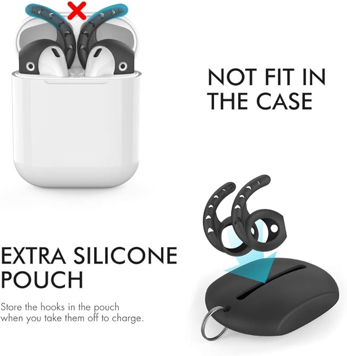 AhaStyle 3 Pairs AirPods Ear Hooks Cover Silicone Accessories Compatible with Apple AirPods and EarPods Headphones(Black)