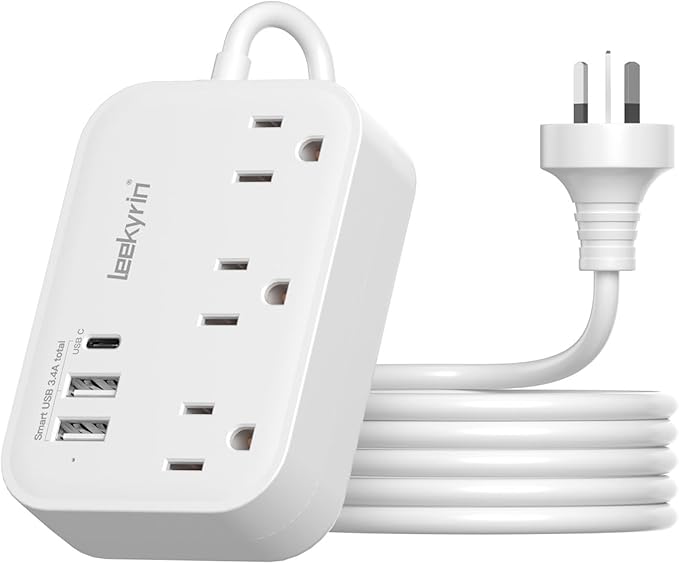 Australia Power Plug Adapter, New Zealand Power Adapter with 3 Outlets 3 USB Charging Ports (1 USB C), Type I Travel Plug for US to New Zealand China Argentina Fiji AU
