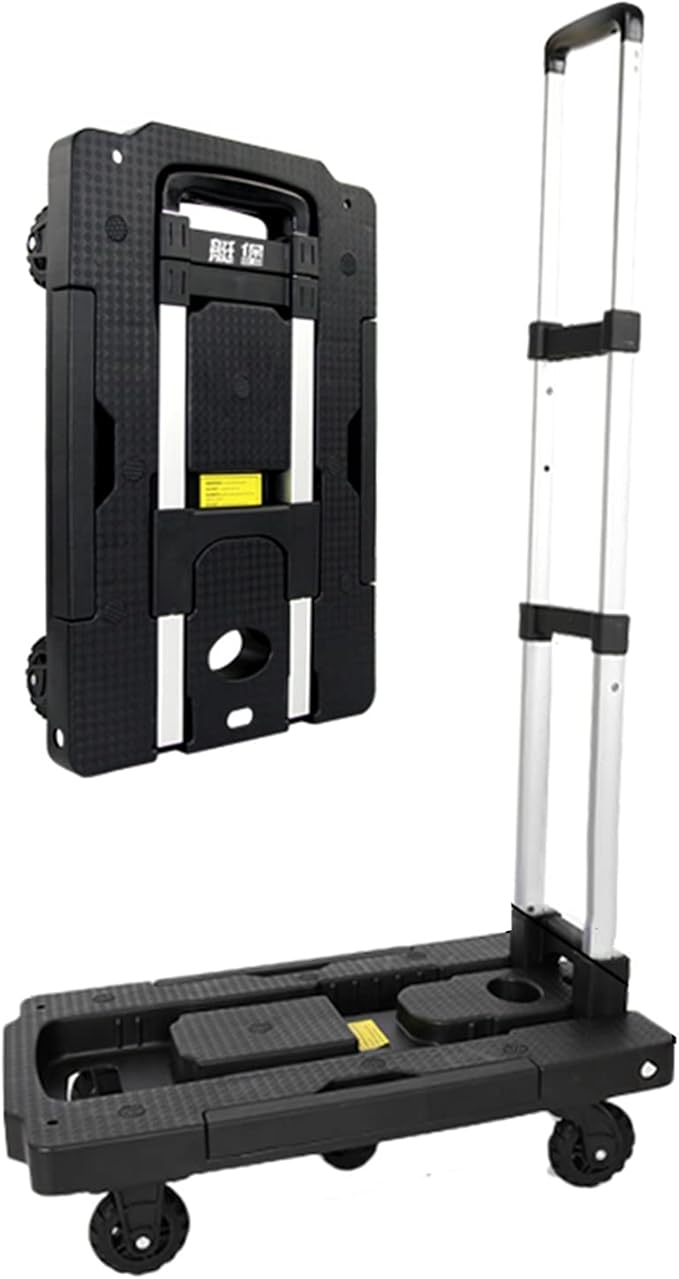 Sack Truck, Portable Folding Sack Truck, 5 Wheeled 360° Rotating Cart Heavy Duty Pushing/Pull Cart with 125kg Load Capacity, Car Luggage, Travel Platform Trolley