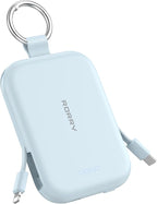 RORRY CharmGo Portable Charger, 5000mAh Portable Charger Power Bank with Built-in Cables, Travel Keychain Charger Battery Pack for iPhone 17/16/15/14/13/12, for AirPods 2/3/4/Pro, Blue