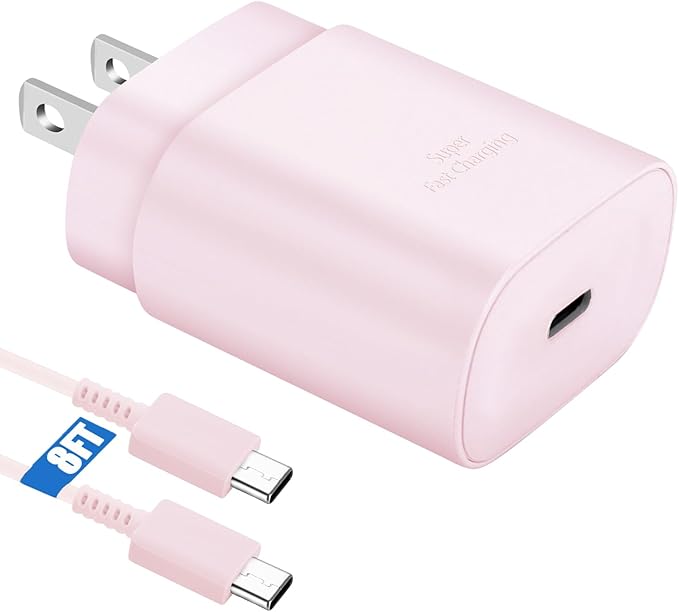 Super Fast Charger Type C,25W USB C Wall Charger Fast Charging Block &8Ft Cable Cord for Samsung Galaxy S26/S25/S24/S24 Ultra/S24+/S23 Ultra/S23/S23+/S22/S22 Ultra/S22+/S21 Ultra/S20 Ultra/Note 20/10