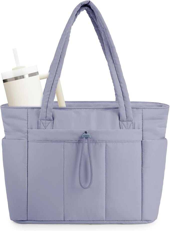 Wandering Nature Puffer Tote Bag with Cup Holder & Laptop Compartment & Trolley Sleeve for Travel, Work, Nurse, Women