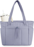 Wandering Nature Puffer Tote Bag with Cup Holder & Laptop Compartment & Trolley Sleeve for Travel, Work, Nurse, Women