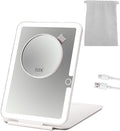 Rechargeable Travel Makeup Mirror with Lights and10x Magnification, 70 LEDs 3 Color Lights, Foldable Beauty Mirror, Portable Lighted Mirror Offwhite with Carrying Case