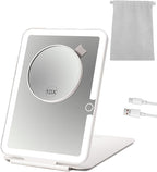 Rechargeable Travel Makeup Mirror with Lights and10x Magnification, 70 LEDs 3 Color Lights, Foldable Beauty Mirror, Portable Lighted Mirror Offwhite with Carrying Case
