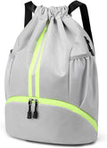 Valleycomfy Sports Drawstring Backpack - Water Resistant String Bag with Side Mesh Pockets Shoe Compartment Gym Backpack for Women & Men Grey