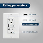 20 Amp GFCI Outlet with USB-A & USB-C Ports, Tamper-Resistant Receptacle, Automatic Self-Test & LED Indicator, in-Wall Installation, Wall Plate Included, ETL Listed, White, 10 Pack
