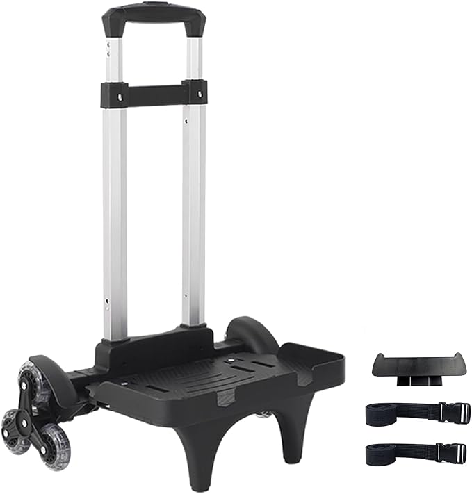 Foldable Backpack Luggage Trolley – 3-Wheel Portable Rolling Cart with Strap & Edge Guard Base, Heavy Duty Aluminum Folding Hand Truck for Travel, Commuting, Utility, and Daily Use