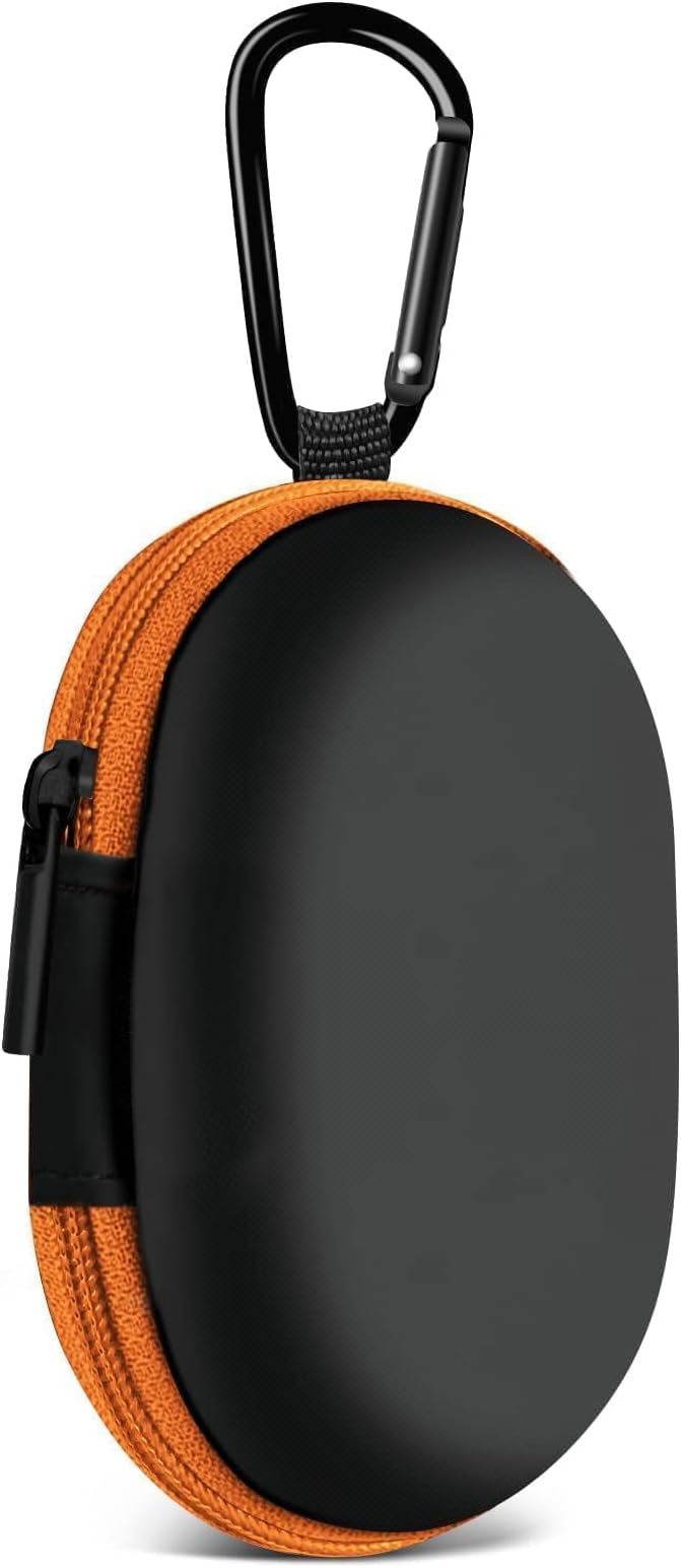 for Earbuds Carrying Case, Small Oval Storage Cases, Tech Pouch, Portable Storage Earbud Pouch Bag for Earbuds, in-Ear Headphones, Earphones, Headsets, Hearing Aids, USB Charging Cable, Orange