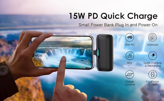 [2-Pack]Mini Portable Charger for iPhone,Upgraded 5000mAh PD Fast Charging Battery Pack,LCD Display Cute Power Bank Portable Phone Charger for iPhone 14/14 Pro Max/13/13 Pro/12 Pro/11/XS/XR/X/8/7