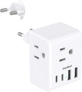 European Travel Plug Adapter, International Power Adapter with 3 Outlets 4 USB Charging Ports(2 USB C), Type C Plug Adapter Travel Essentials to Most Europe EU Spain Italy France Germany, 1 Pack