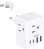 European Travel Plug Adapter, International Power Adapter with 3 Outlets 4 USB Charging Ports(2 USB C), Type C Plug Adapter Travel Essentials to Most Europe EU Spain Italy France Germany, 1 Pack