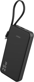 JUOVI 25w Portable Charger 10000mAh Power Bank with Built-in USB C Cable, Battery Pack Charger Portable LED Display Tavel Essential Phone Charger Compatible with iPhone 17/16/15 Series, Samsung, iPad