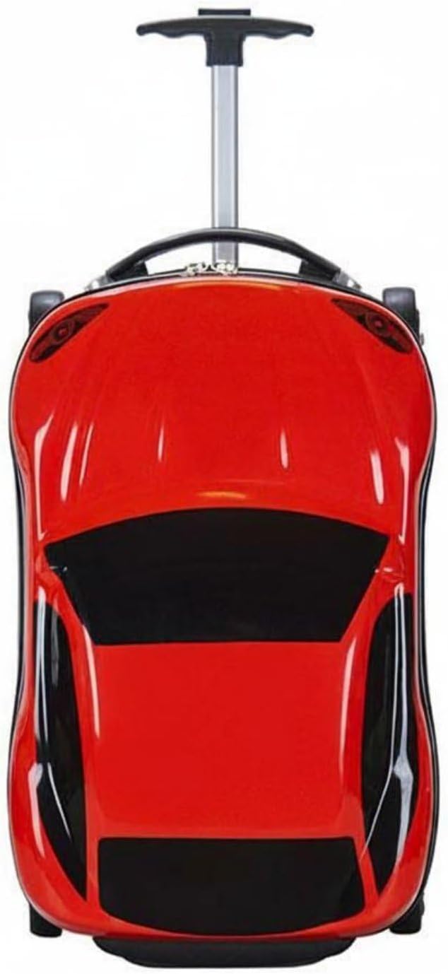 Kids Car Shaped Luggage Telescopic Handle Child's Sit on Suitcase Lightweight 3D Cartoon Car Suitcase for Young Children, Vacation, Airport, Red