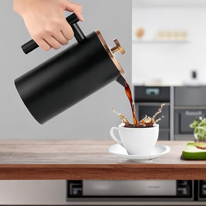 1500ml French Press Coffee Maker, Double Wall 304 Stainless Steel Insulated Cafetiere Coffee Press with 3 Layer Filter, Large Capacity Coffee Brewer for Home Camping Office