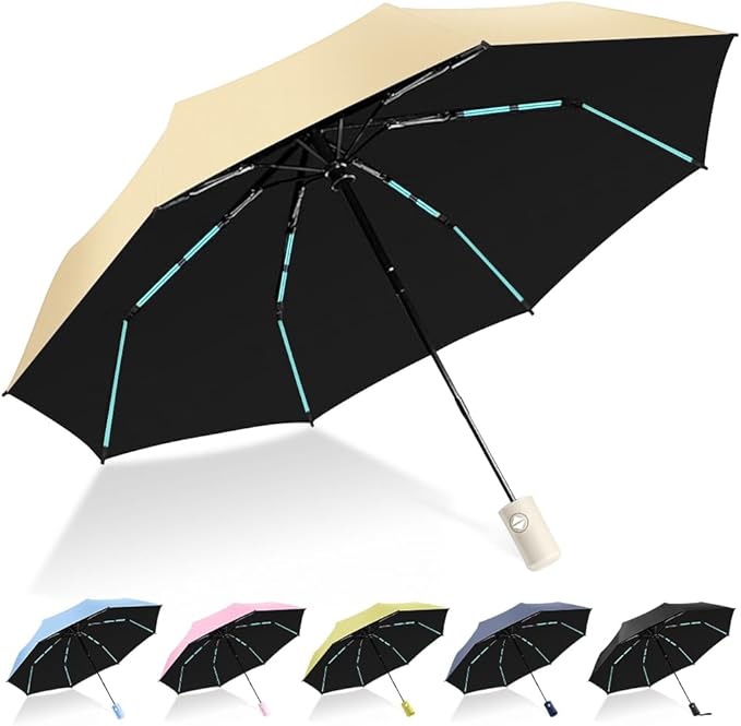 YINBAOGE Compact Travel Umbrella, Automatic Folding Windproof 8 Ribs, Lightweight Small Portable Parasol for Rain & Sun with UV Protection, Fits Car, Backpack, Purse, Men & Women