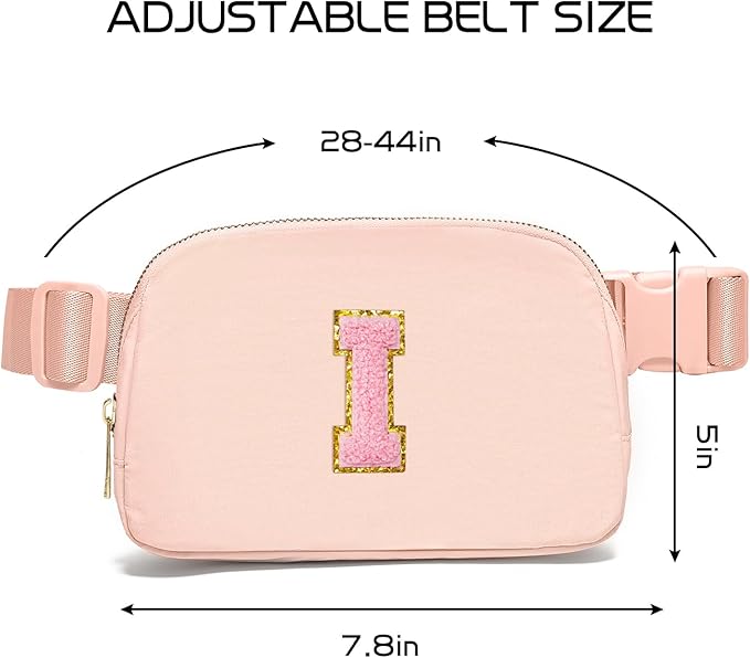Gitus 6 7 8 9 10 Year Old Girl Gifts Belt Bag Fanny Pack Crossbody Bags with Initial Letter Patch Things for Teen Girls Easter Gifts for Girls Travel Essentials（Coral Pink-I）