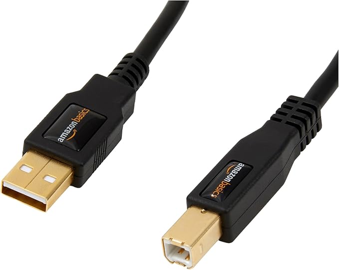 Amazon Basics USB 2.0 Cable, USB-A to USB-B, for Printer or External Hard Drive, Connect to Computer/Laptop/PC, 480 Mbps Transfer Speed, Gold-Plated Connectors, 6 Foot, Black
