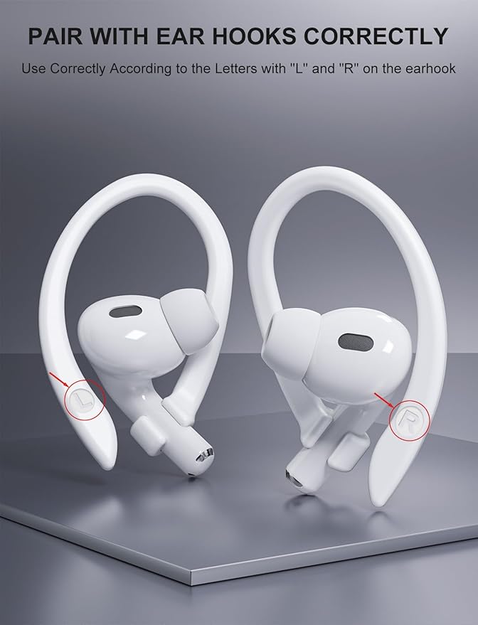 2 Pairs [Middle & Large] Ear Hooks Compatible with AirPods Pro 3, 2, Pro, AirPods 4, 3, 2 & 1, Upgraded Anti Slip Sports Clip Hooks for AirPods 1, 2, 3, 4,Pro, Pro 2 – White
