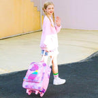 Kids Luggage for Girls, Cute Mermaid Suitcase Rolling with Wheels, Travel Carry on for Children Toddler Elementary - Pink
