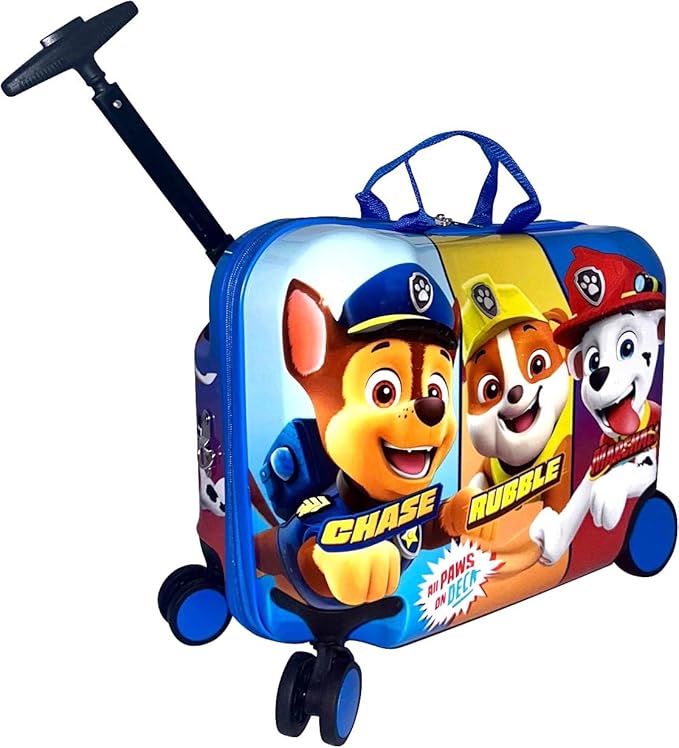 Fast Forward Paw Patrol Ride-On 18" Suitcase for Kids/Tow-Along Toddler Carry-On Luggage with Wheels