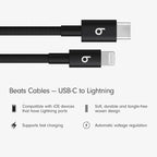 Beats USB-C to Lightning Woven Cable Fast Charging Durable/Tangle-Free Compatible Charger for Apple Devices w Lightning Ports (1.5 m, 5 ft) - Bolt Black