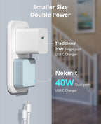 Nekmit Dual Port USB C Wall Charger, 40W PD Fast Charging USB C Wall Plug Adapter, Flat Thin Slim Charger Block for iPhone 17/17 Pro/17 Pro Max, Galaxy, MacBook Air, iPad, AirPods and More