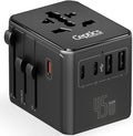 Ceptics 8 in 1 Universal Travel Adapter for EU, UK, US, AU and More, World Travel Adapter, 2X US Socket, Universal Socket, 3X USB-C and 2X USB-A, 45W Fast Charge – UP-45KU-BL